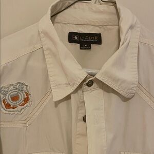 Link Men's Cream Button-Front Shirt Jacket with Embroidered Crest